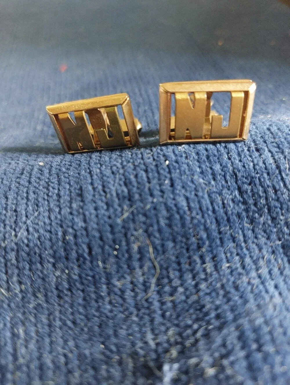 VTG Swank Monogram Cufflinks Tie Bar Set Gold Tone Initials NJ. Estate Jewelry